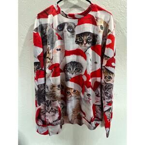 Men’s Ugly Christmas Sweater Cat Print Santa Hat Size Extra Large